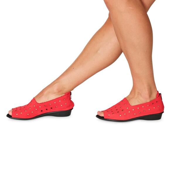 Sesto Meucci Evonne Red Nubock Cushioned Footbed Open Toe Slip On Flats - Size 9 - Picture 2 of 14